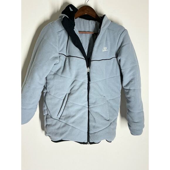 Vin Nike Swoosh Sportswear Reversible Black Gray Jacket Fleece Size L (14-16) - Picture 8 of 16